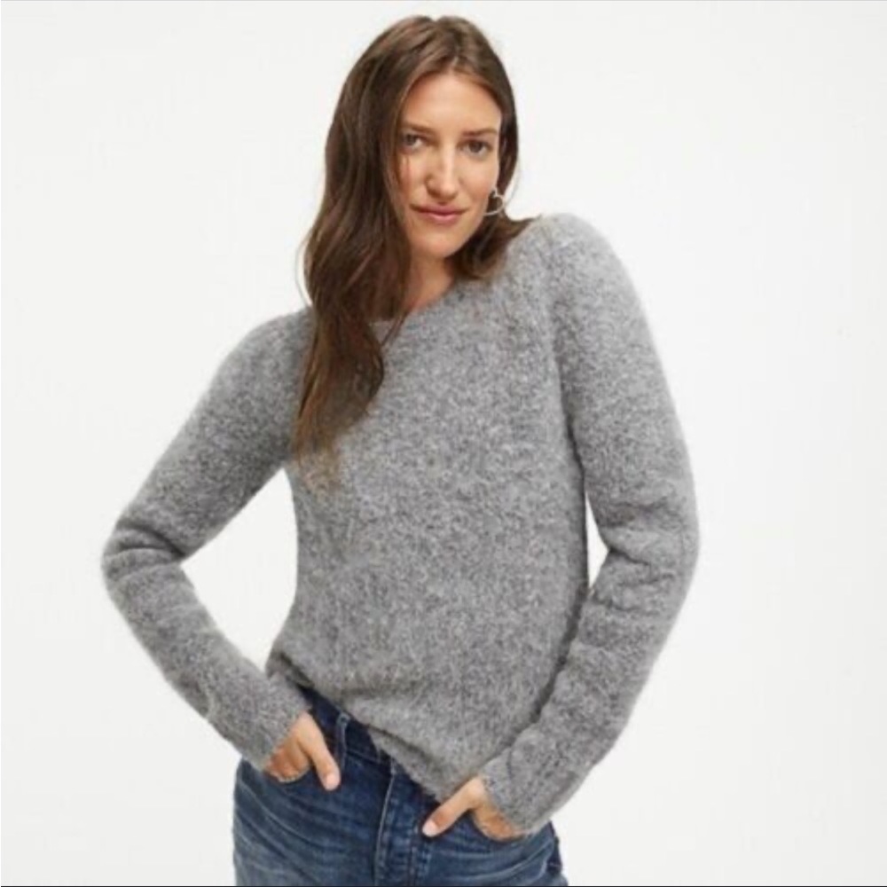 NEW J.Crew Puff Sleeved Fuzzy Alpaca Wool Sweater in Gray, Size S